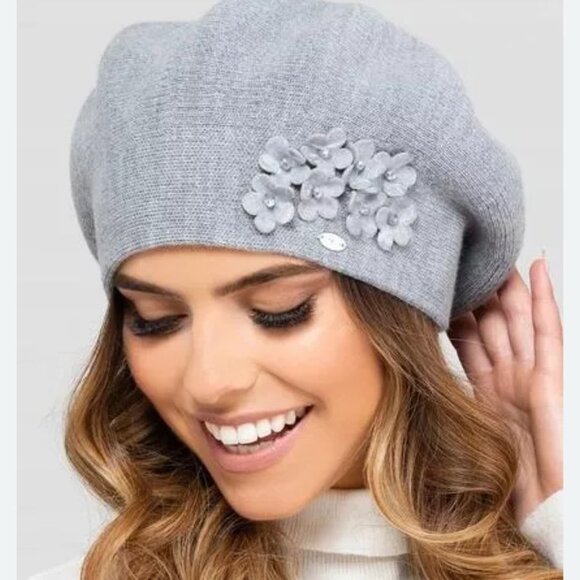 Lady French Beret 100% Mixed Wool Beret Floral Beige By Kamea NWT main image 4